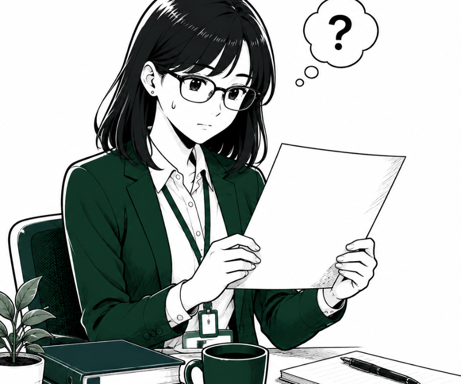 要件を満たしているか不安で請求書を見つめる結衣さん